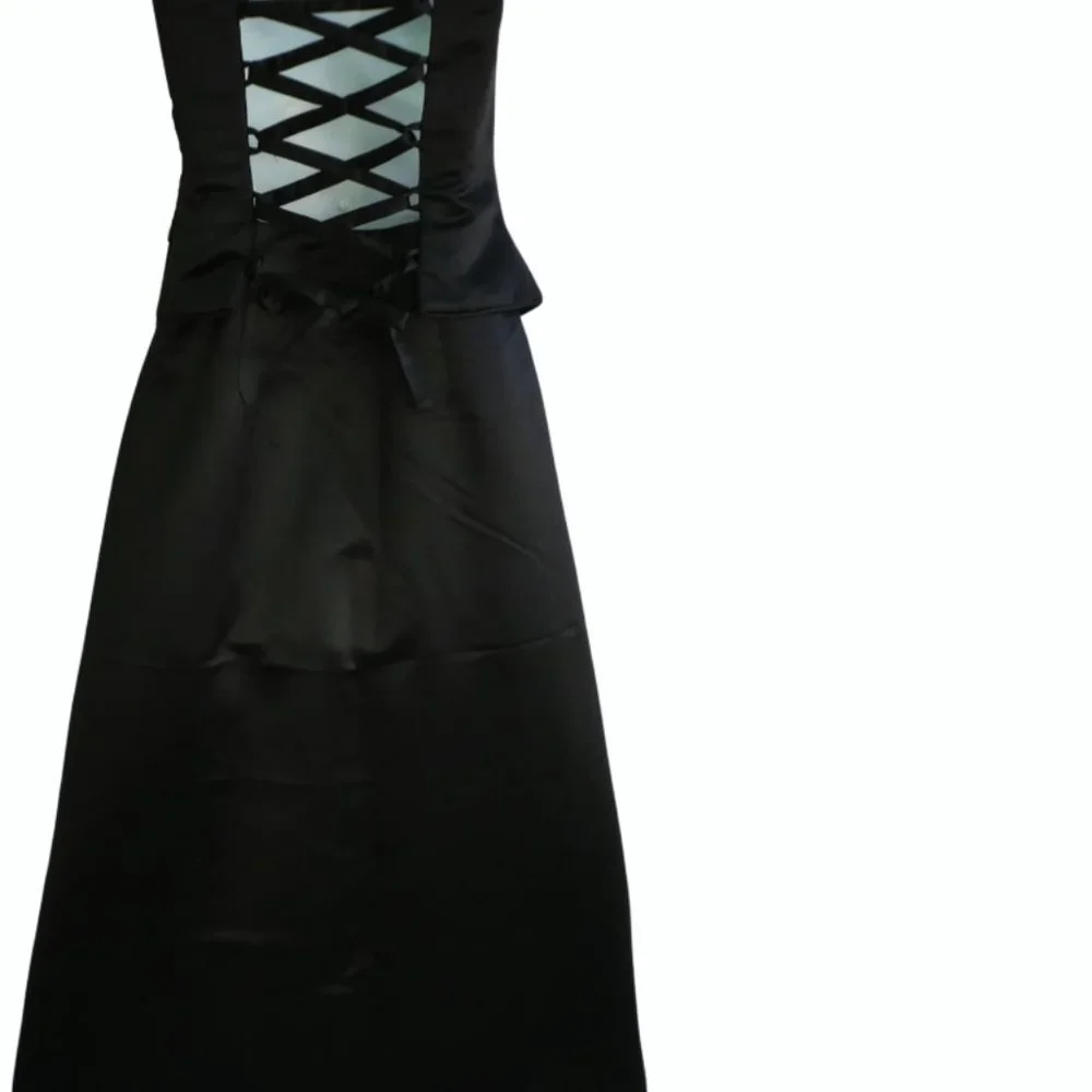 Scott McClintock Black Satin Vintage Gown Maxi Corset Boning Starry Rhinestones - Picture 6 of 11